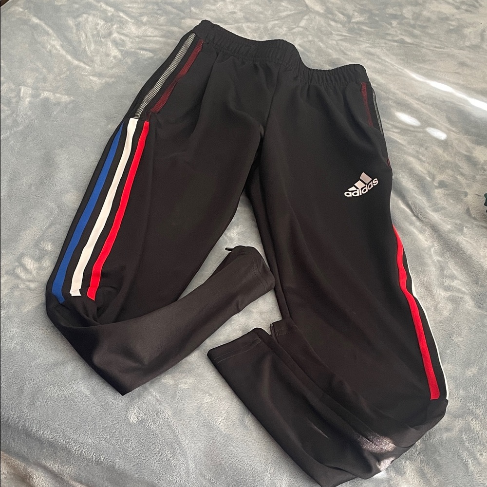 Adidas Kids Black Joggers with Red and Blue Accents